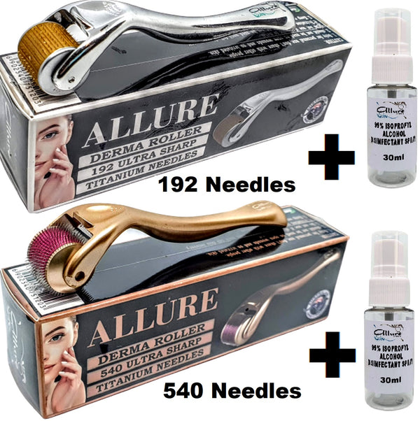 Allure Derma Roller - 540 or 192 Titanium Microneedles 0.25mm to 2.5mm Needles - Anti Aging Skin Care Hair Growth Tool