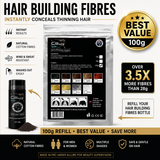 Hair Building Fibres – Natural Cotton Hair Loss Concealer & Thicker Hair Fibres (100g) – Multiple Colours