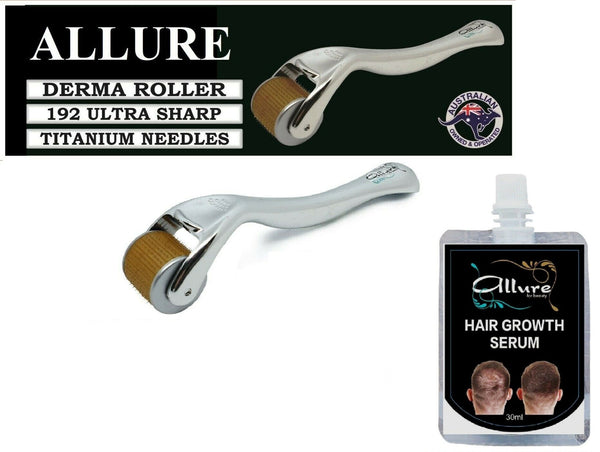 Premium Derma Roller Hair Loss Kit 1.0mm 192 Titanium Micro Needles & Hair Growth Serum ALLURE FOR BEAUTY